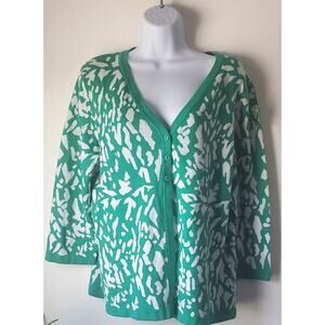 Christopher & Nanks NWT Womens Green White Cardigan Sweater Size Large Preppy